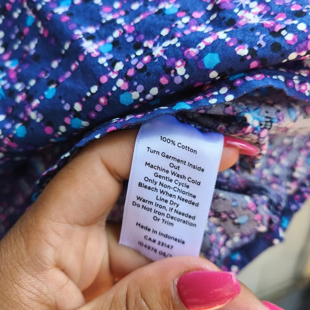 Talbots Geometric Rhinestone Button Ruffle Popover sz XL Purple Chic Office - Picture 7 of 11